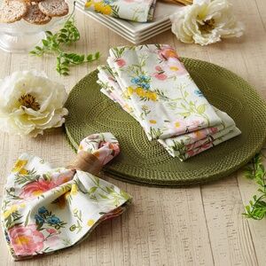 Pink and Green Spring Bouquet Printed Square Napkin, 20 - All, Set of 6
